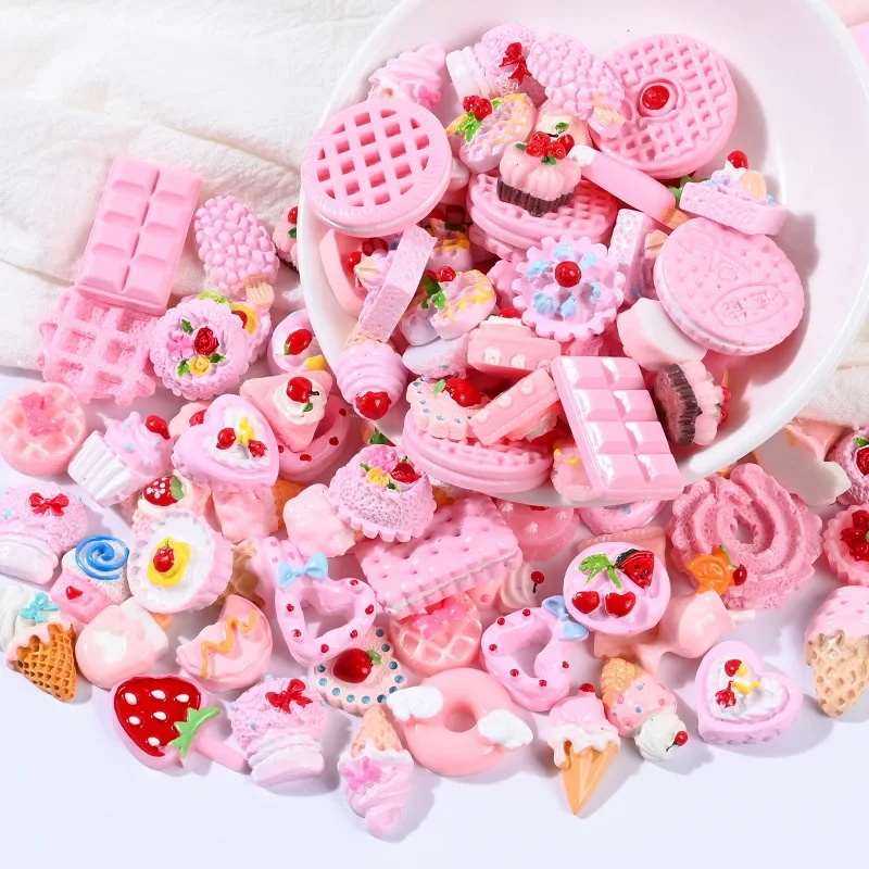 10pcs Biscuit Donuts Candy Cake Flat Back Resin Charms Cabochons Mini Figurine Dollhouse Miniature Crafts Hair Accessories Girl