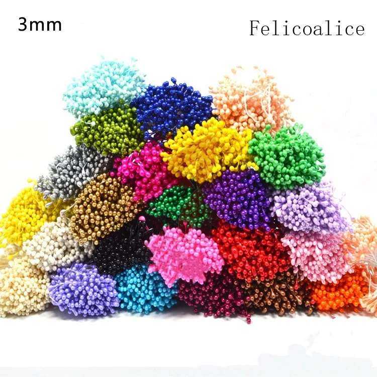 500pcs 3mm Length 65mm Multi Colors Options Pistil Stamen Artificial Flower Stamens Cake Decoration Double Head Pearl Stamens