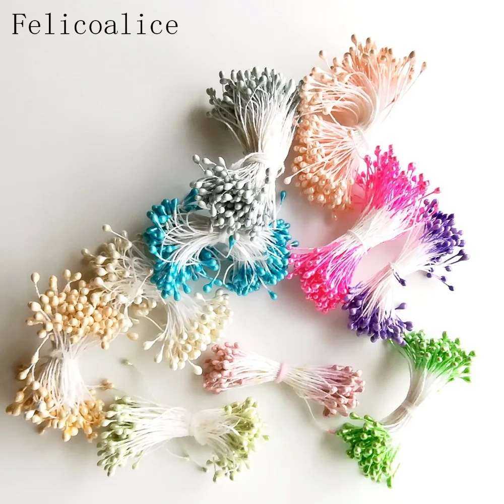500pcs 3mm Length 65mm Multi Colors Options Pistil Stamen Artificial Flower Stamens Cake Decoration Double Head Pearl Stamens