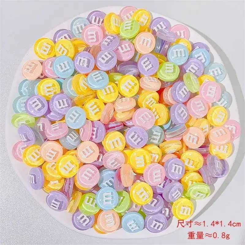 20pcs Resin Candy Chocolate Beads M Beans Flatback Cabochon Applique Figurines Ornament Jewelry Making Hairwear Accessorie