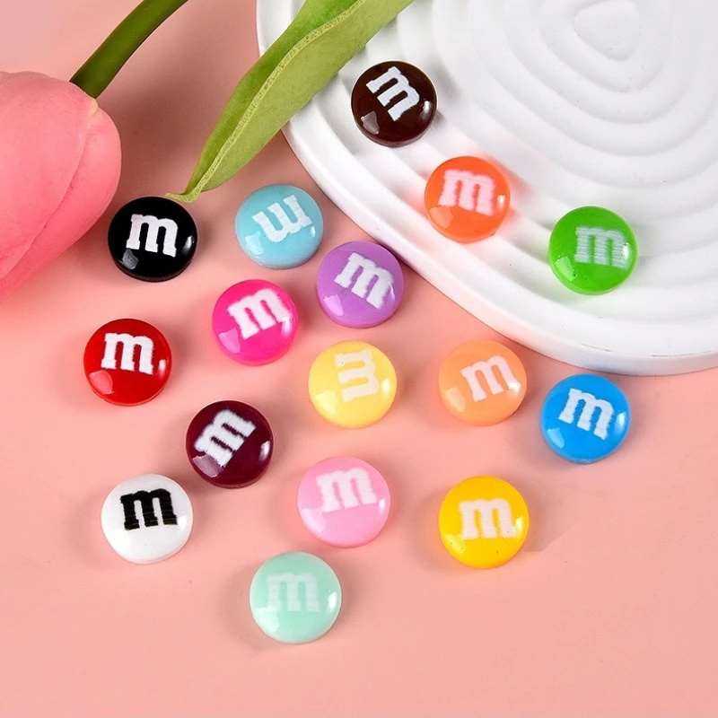 20pcs Resin Candy Chocolate Beads M Beans Flatback Cabochon Applique Figurines Ornament Jewelry Making Hairwear Accessorie