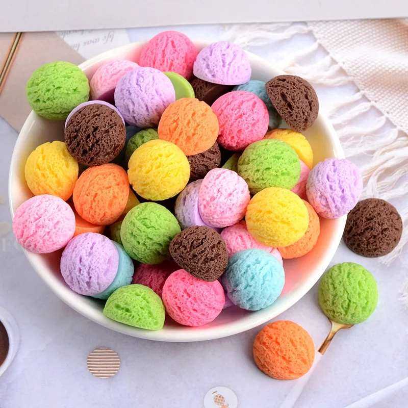 10pcs Resin Piece Ice Cream Ball Flatback Cabochons Fake Food Phone Decoration DIY Jewelry Craft Decoration Accessories