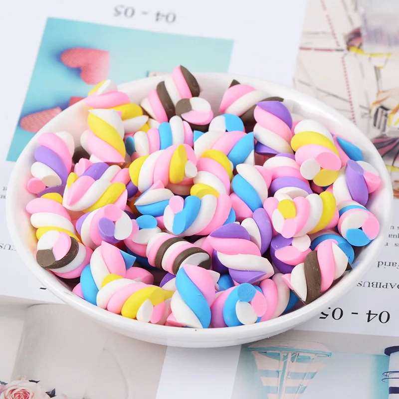 10pcs Fake Candy Colorful Marshmallow Flat Back Resin Charms Cabochons Scrapbooking Embellishments DIY Material Decoration