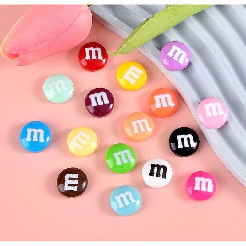 20pcs Resin Candy Chocolate Beads M Beans Flatback Cabochon Applique Figurines Ornament Jewelry Making Hairwear Accessorie