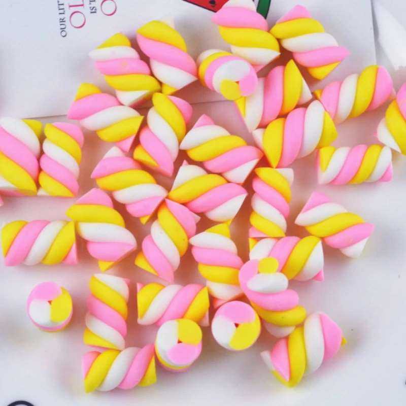 10pcs Fake Candy Colorful Marshmallow Flat Back Resin Charms Cabochons Scrapbooking Embellishments DIY Material Decoration
