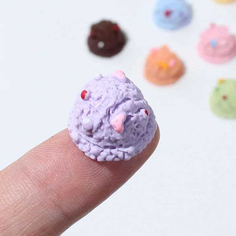 10pcs Simulation Ice cream Ball Flat Back Resin Charms Cabochon Scrapbooking Embellishment DIY Miniature Dollhouse Accessories