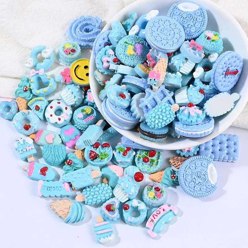 10pcs Biscuit Donuts Candy Cake Flat Back Resin Charms Cabochons Mini Figurine Dollhouse Miniature Crafts Hair Accessories Girl