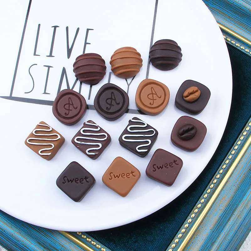 10pcs Simulated Resin Chocolate Cabochons Flatbacks Dollhouse Food Ornament Scrapbooking Embellishments Charms for Jewelry