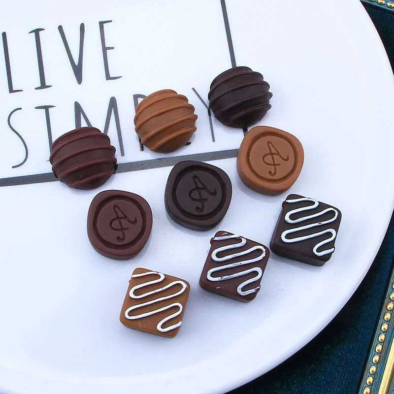 10pcs Simulated Resin Chocolate Cabochons Flatbacks Dollhouse Food Ornament Scrapbooking Embellishments Charms for Jewelry