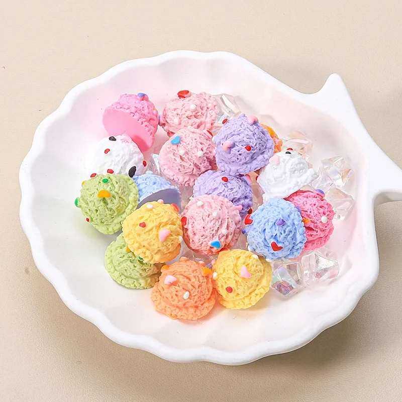 10pcs Simulation Ice cream Ball Flat Back Resin Charms Cabochon Scrapbooking Embellishment DIY Miniature Dollhouse Accessories