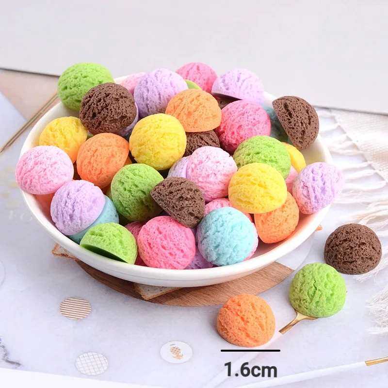 10pcs Resin Piece Ice Cream Ball Flatback Cabochons Fake Food Phone Decoration DIY Jewelry Craft Decoration Accessories