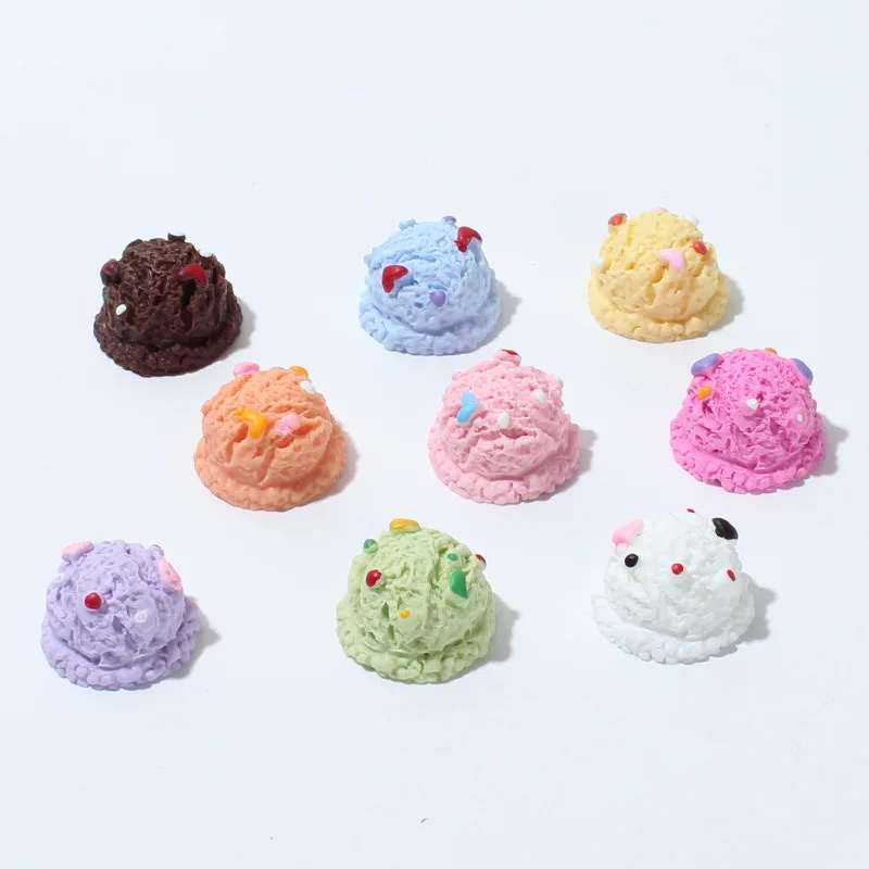 10pcs Simulation Ice cream Ball Flat Back Resin Charms Cabochon Scrapbooking Embellishment DIY Miniature Dollhouse Accessories