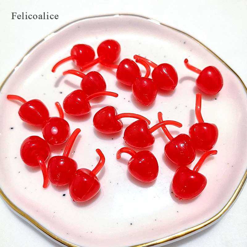 100pcs Slime Soft Simulation Fruit Fake Cherry/Blueberry/Strawberry Miniature Cabochon DIY Decorative Craft Scrapbooking 10mm