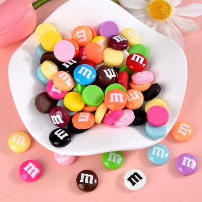 20pcs Resin Candy Chocolate Beads M Beans Flatback Cabochon Applique Figurines Ornament Jewelry Making Hairwear Accessorie