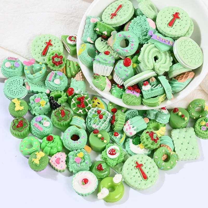 10pcs Biscuit Donuts Candy Cake Flat Back Resin Charms Cabochons Mini Figurine Dollhouse Miniature Crafts Hair Accessories Girl