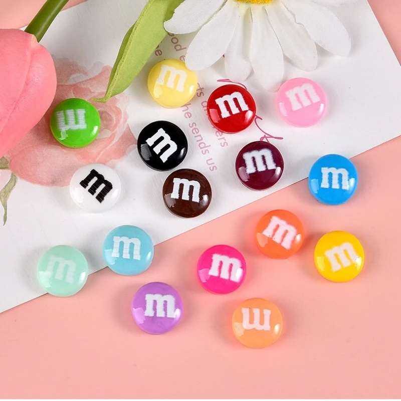 20pcs Resin Candy Chocolate Beads M Beans Flatback Cabochon Applique Figurines Ornament Jewelry Making Hairwear Accessorie