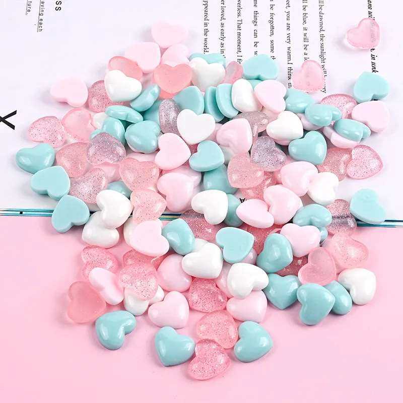 10pcs Mini Heart-Shaped Flat Back Figurine Cabochon Ornament Scrapbooking DIY Hairwear Jewelry Craft Decoration Accessories