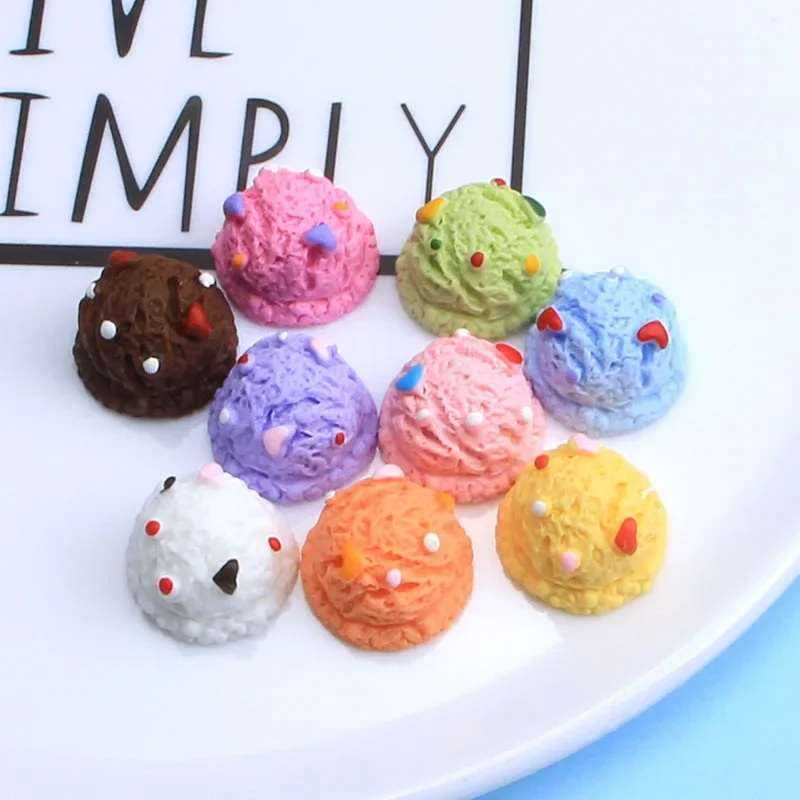 10pcs Simulation Ice cream Ball Flat Back Resin Charms Cabochon Scrapbooking Embellishment DIY Miniature Dollhouse Accessories