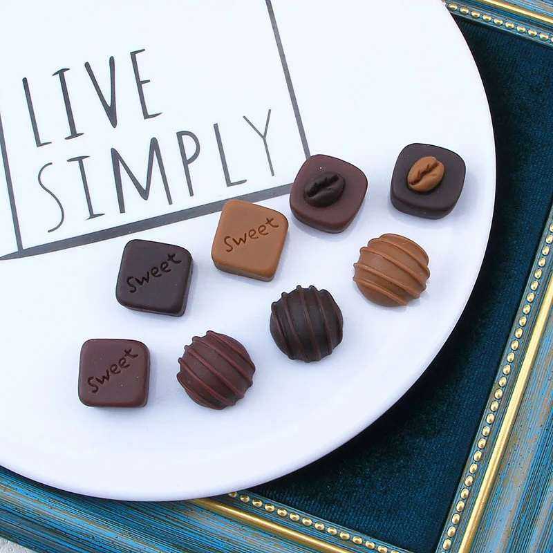 10pcs Simulated Resin Chocolate Cabochons Flatbacks Dollhouse Food Ornament Scrapbooking Embellishments Charms for Jewelry