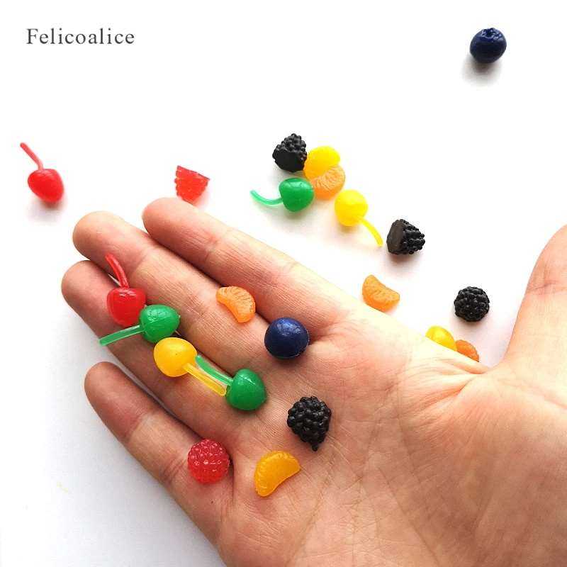 100pcs Slime Soft Simulation Fruit Fake Cherry/Blueberry/Strawberry Miniature Cabochon DIY Decorative Craft Scrapbooking 10mm