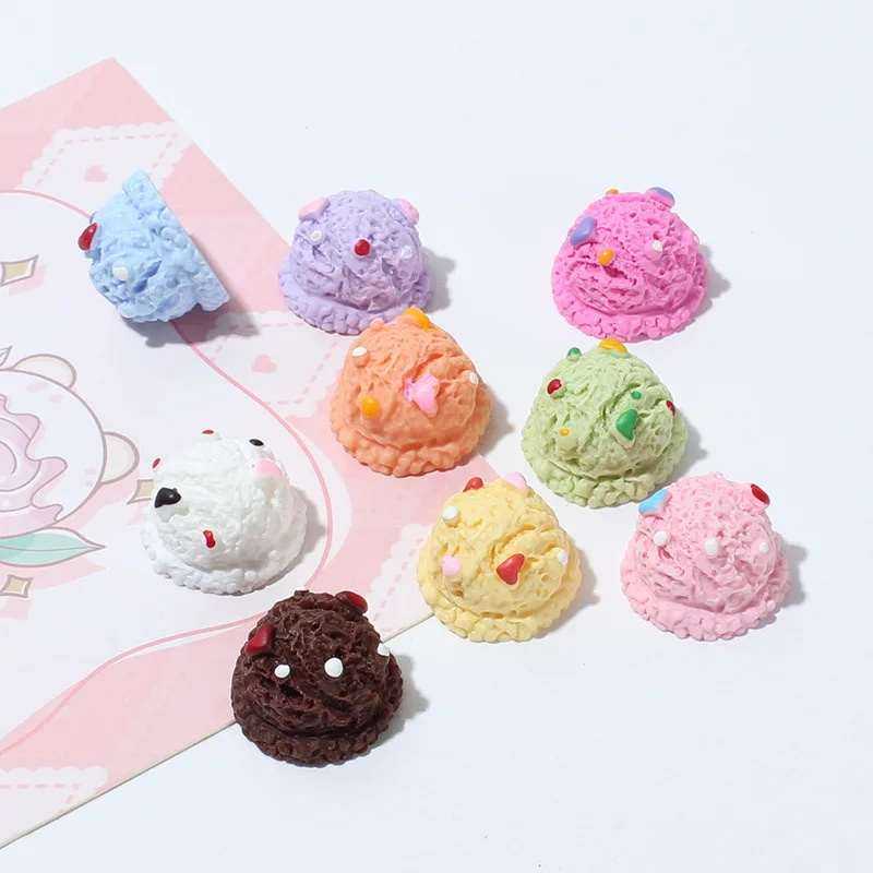 10pcs Simulation Ice cream Ball Flat Back Resin Charms Cabochon Scrapbooking Embellishment DIY Miniature Dollhouse Accessories