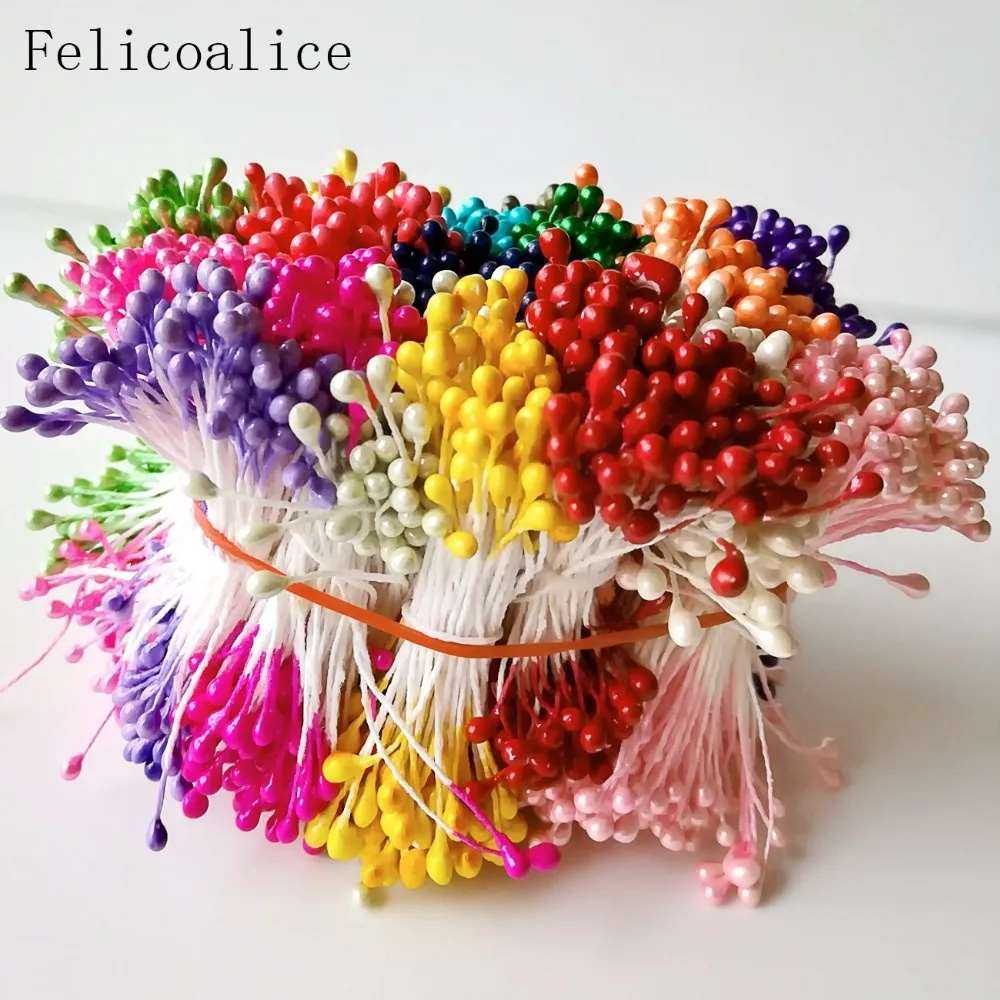 500pcs 3mm Length 65mm Multi Colors Options Pistil Stamen Artificial Flower Stamens Cake Decoration Double Head Pearl Stamens