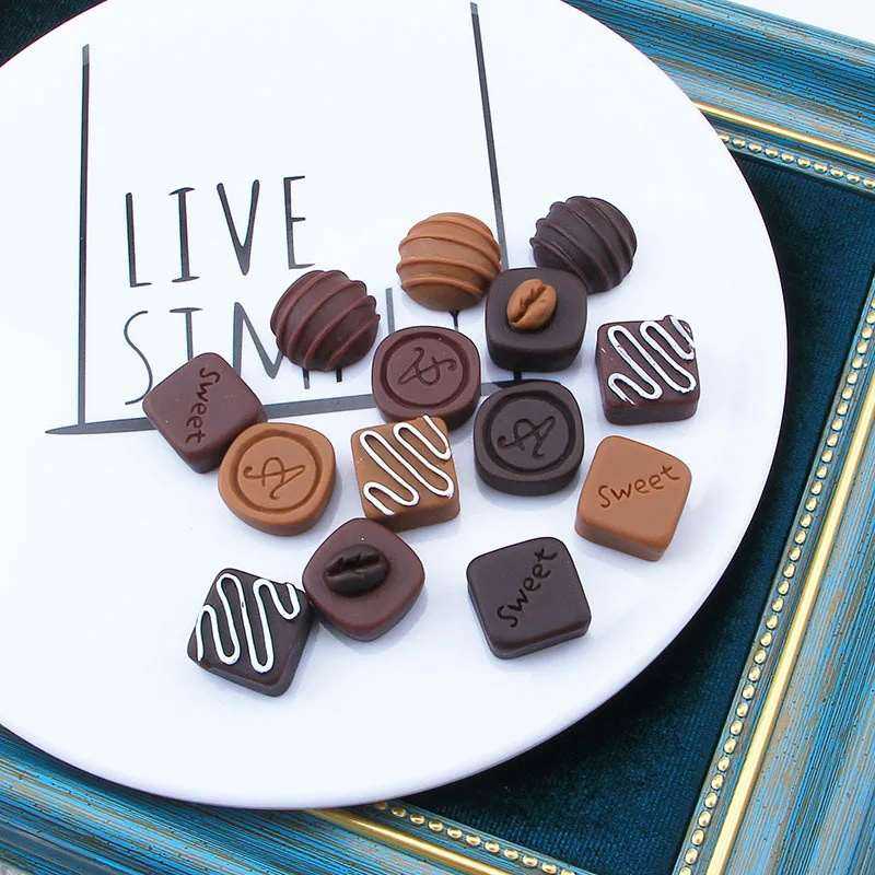 10pcs Simulated Resin Chocolate Cabochons Flatbacks Dollhouse Food Ornament Scrapbooking Embellishments Charms for Jewelry