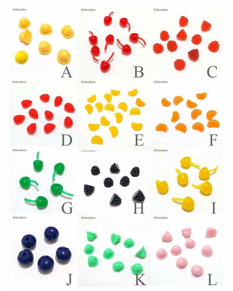 100pcs Slime Soft Simulation Fruit Fake Cherry/Blueberry/Strawberry Miniature Cabochon DIY Decorative Craft Scrapbooking 10mm
