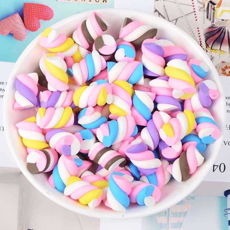 10pcs Fake Candy Colorful Marshmallow Flat Back Resin Charms Cabochons Scrapbooking Embellishments DIY Material Decoration