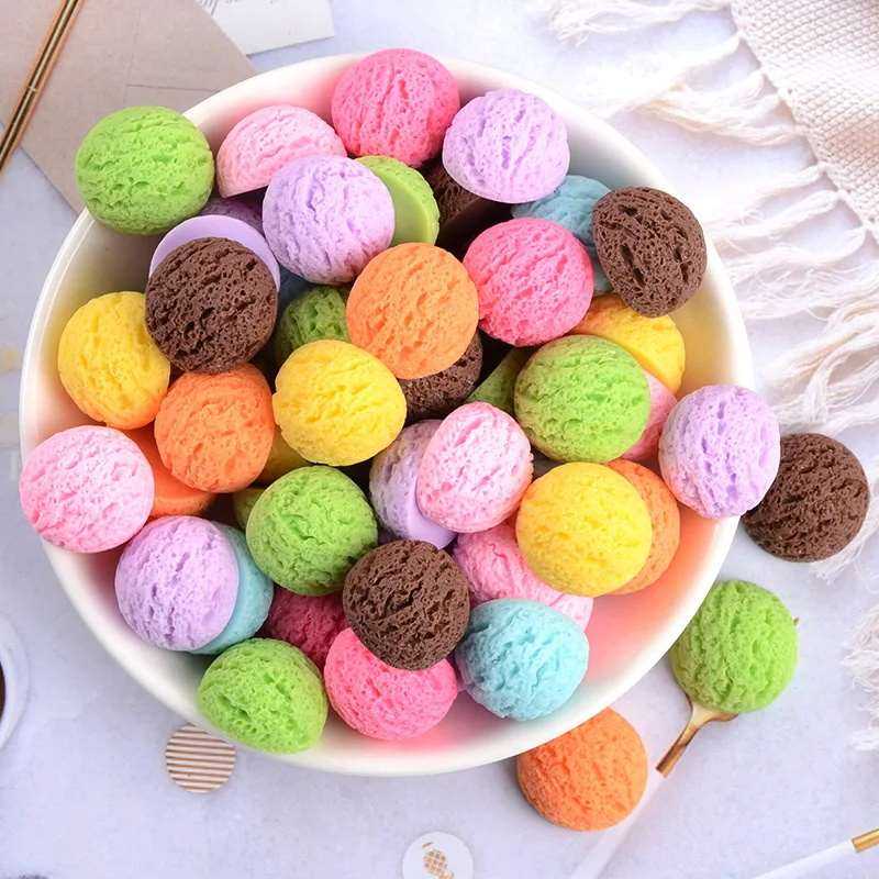 10pcs Resin Piece Ice Cream Ball Flatback Cabochons Fake Food Phone Decoration DIY Jewelry Craft Decoration Accessories