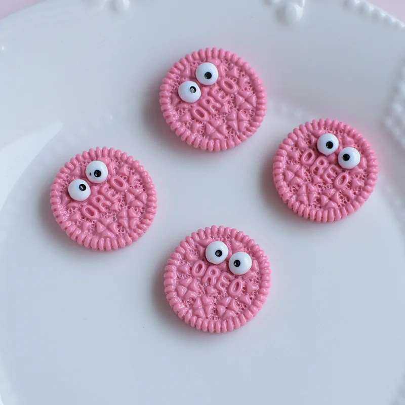 10Pcs Cute Round Biscuits With Eyes Kawaii Fake Food Cabochons Craft Material Scrapbooking Supplies Hair Accessories