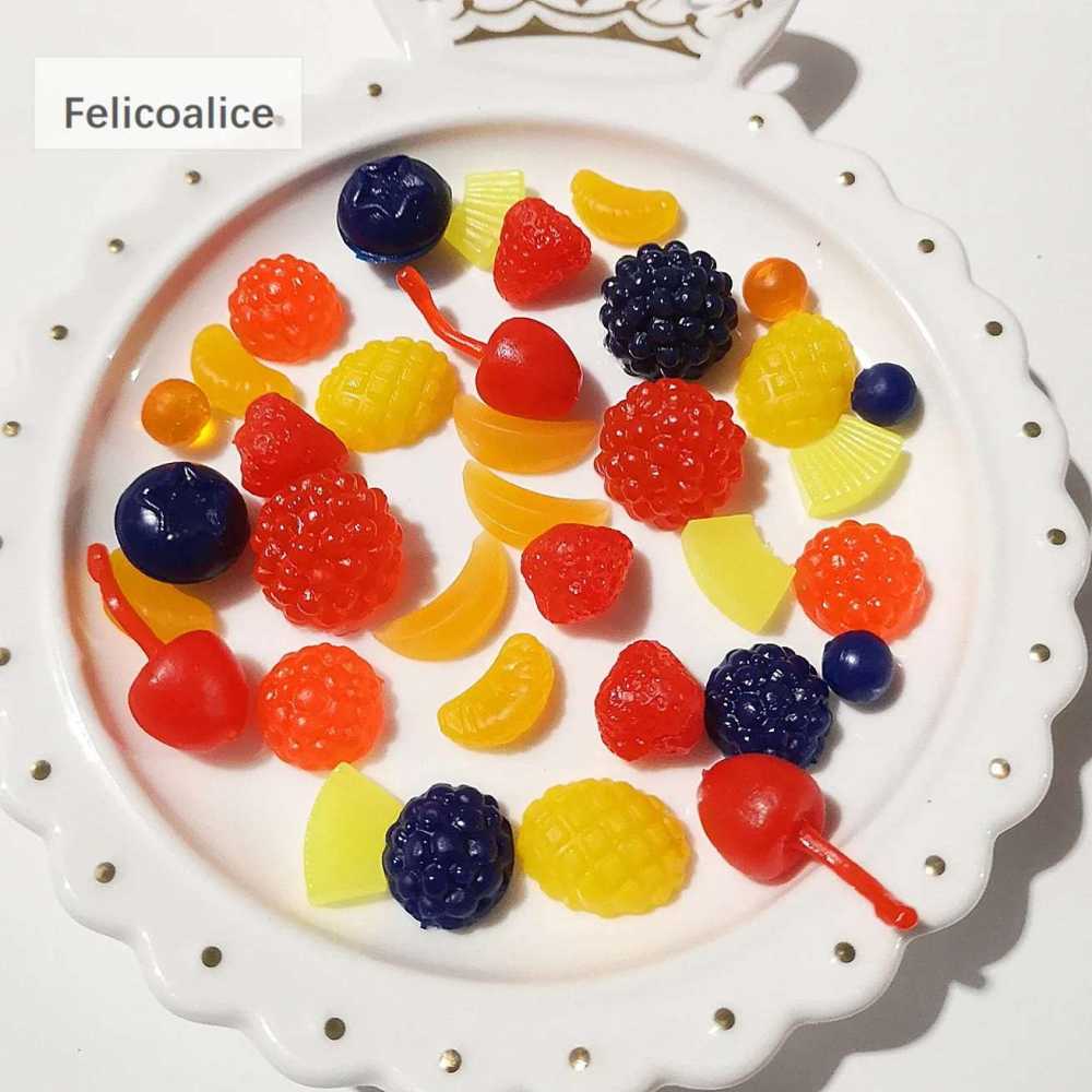 100pcs Slime Soft Simulation Fruit Fake Cherry/Blueberry/Strawberry Miniature Cabochon DIY Decorative Craft Scrapbooking 10mm