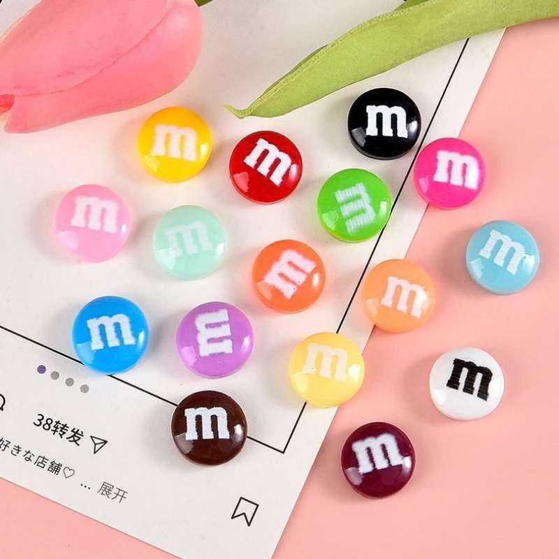 20pcs Resin Candy Chocolate Beads M Beans Flatback Cabochon Applique Figurines Ornament Jewelry Making Hairwear Accessorie
