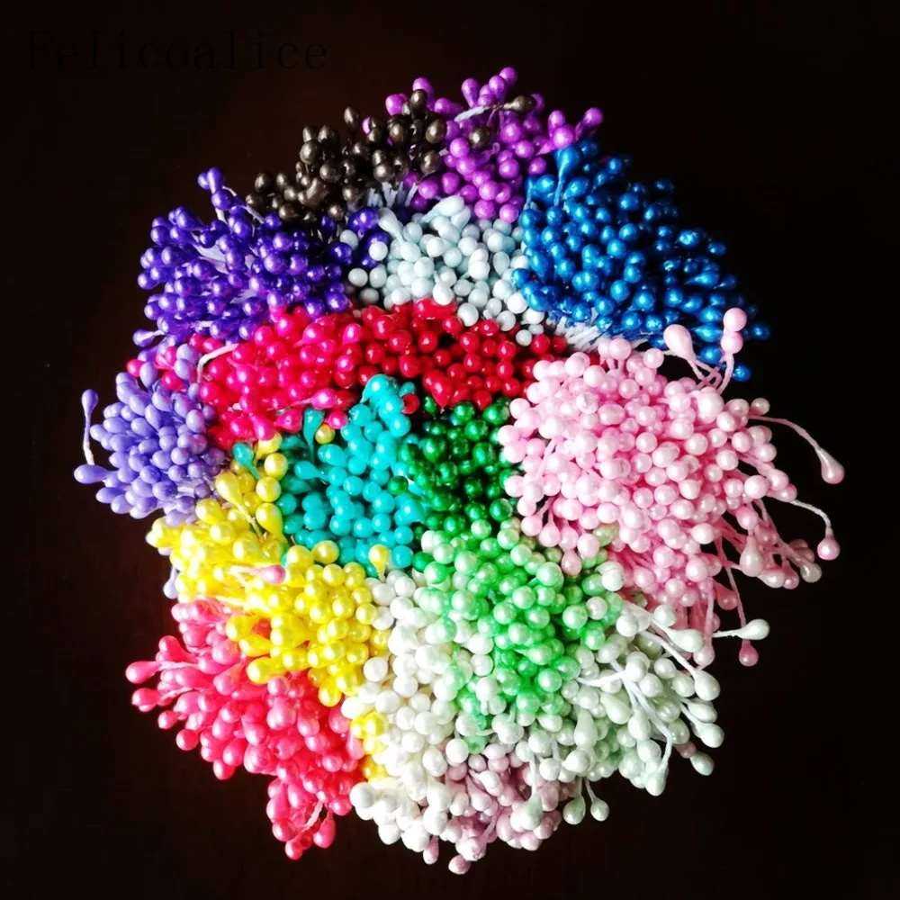 500pcs 3mm Length 65mm Multi Colors Options Pistil Stamen Artificial Flower Stamens Cake Decoration Double Head Pearl Stamens